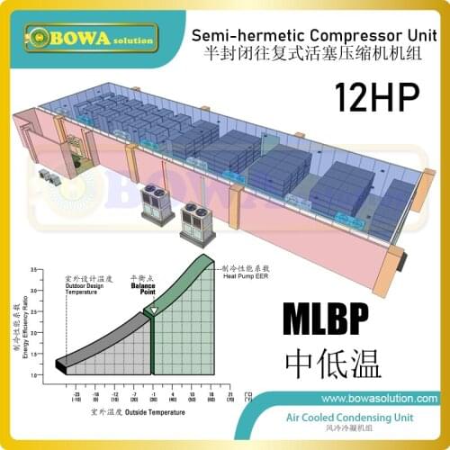 12HP air cooled LBP compressor unit (condensing unit) is working as cooling engine of ice storage rooms to keep -18'C or less