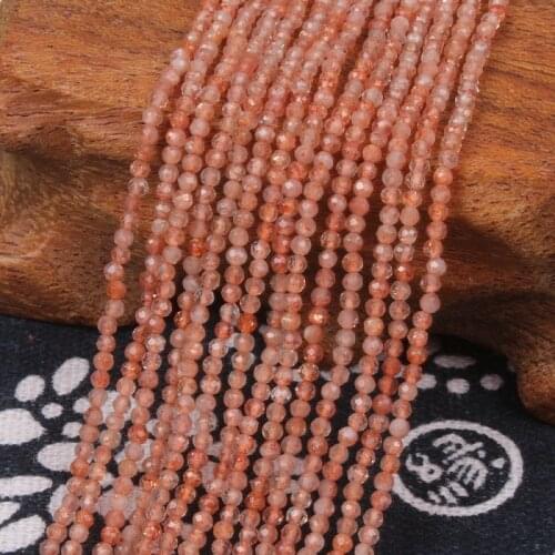 Bhd 2mm 3mm Natural Sunstone Orange Round Faceted Fine Gemstone Loose Beads DIY Accessories for Jewelry Necklace Bracelet Making