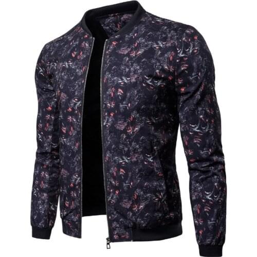 Europe/US Size Spring Jacket Men Stand Collar Animal Printed Zippers Jacket Autumn Personality Thin Jacket Male Outwear