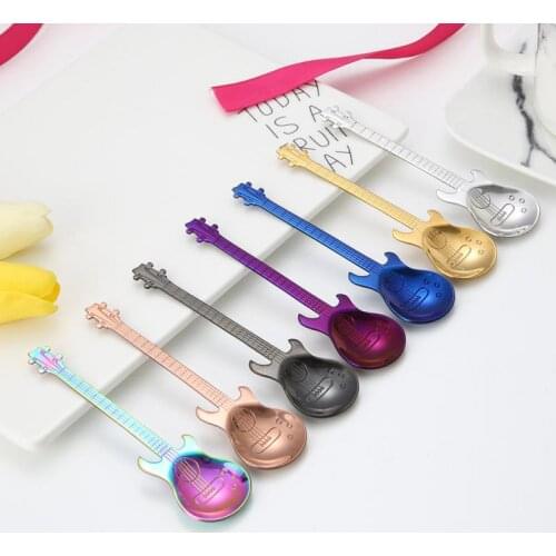 Stirring Spoon Guitar Shape Stainless Steel Coffee Spoons Stirring Teaspoon Set Cake Ice Cream Scoop Kit Tableware