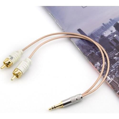 Hifi 3.5mm aux copper silver-plated cable 3.5 male jack interface to dual rca male plug mobile phone to computer power amplifier