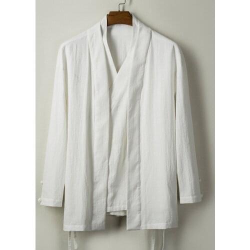 Hanfu Men Casual Shirt Tang Suit Retro Stand Collar Top Cotton Linen Long Sleeve Chinese Traditional Shirts Men Streetwear 12235