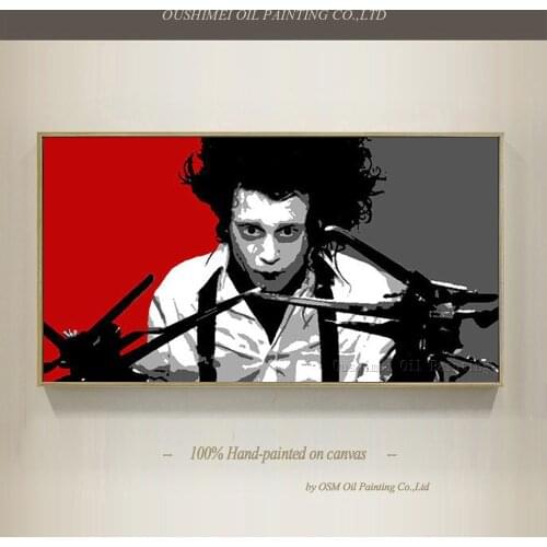 Cheap Price Wholesale High Quality Abstract Movie Star Edward Scissorhands Oil Painting On Canvas Red Black and Gray Colours