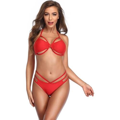 WTCandy 2021 New Push Up Bikini Sexy String Swimsuit Women Brazil Beach Biquini Solid Red Swimwear Black Hollow Out Bathing Suit