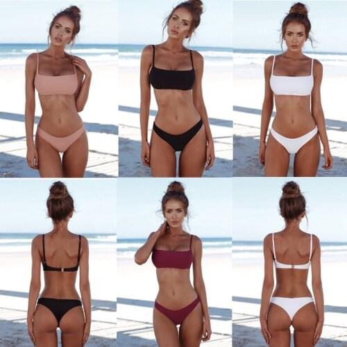 New Summer Women Solid Bikini Set Unpadded Bra Swimsuit Swimwear Triangle Bather Suit Swimming Suit biquini
