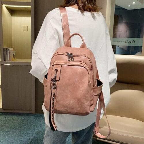 Pure Color Travel Small Backpack College Student Lady Cute Backpack For Girl School Bag Fashion PU Leather Women Backpack