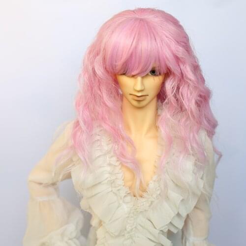 New bjd SD costume doll wig 1/3 court style Pink gradient color corn perm deep curly hair for doll head size 22-24CM