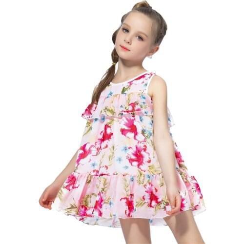 Girls Dress Summer 2021 Teen Floral Pattern Beach Dress For Girl Bohemia Princess Children Dresses Costume 5 6 7 8 9 10 12 Years