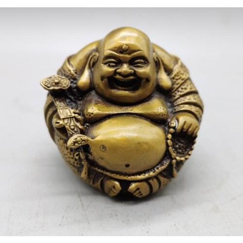 Crafts Brass Tibetan Open light pure copper Ruyi Maitreya Buddha Statue figurine Home Furnishing Feng Shui ornaments