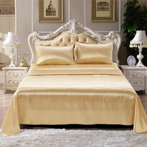 Luxury Gold Satin Bedding Set Double Bed Sheet Bedspread Cover Linen Sheets Solid Bed Set Queen King Size Bedroom Comforter Set
