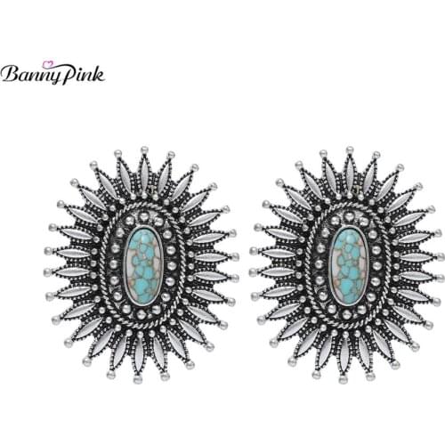 Banny Pink Vintage Turquoises Earrings Gypsy Metal Geo Stud Earrings Simple Stone Post Earrings Tibetan Flower Earrings Brincos