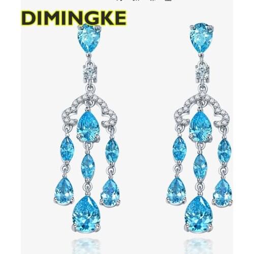 DIMINGKE 6*8MM Water Drop Blue High Carbon Diamond Earrings 100%-S925 Sterling Silver Jewelry Party Birthday Gift Wholesale