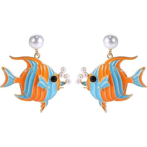 EASYA Ocean Series Cute Fish Dangle Earrings Jewelry Fashion Enamel Hippocampus Shrimp Shape Drop Earrings For Women Girls Gift