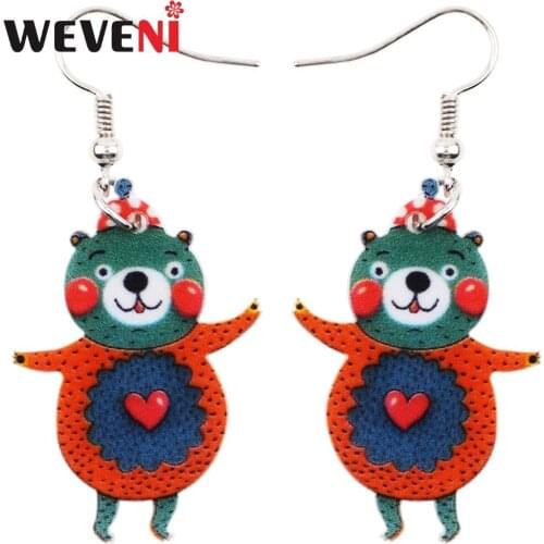 WEVENI Trendy Cute Long Charms Acrylic Drop Dangle Anime Sweet Bear Earrings Unique Bijoux Trendy Jewelry For Girls Women Gift