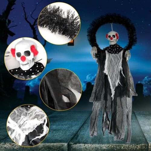 Horror Clown Wreath Party Hanging Wreath With Clown Doll For Halloween Wall Door Decoration Stickers Diy Unicorn Friends Natal