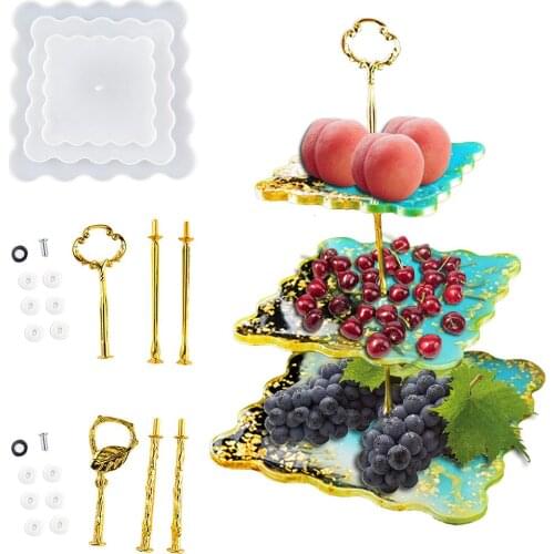 Three Layer Square Fruit Tray Mold Silicone Durable Coaster Mould For Desktop Decoration Handmade Fruit Plate DIY Tray Mould
