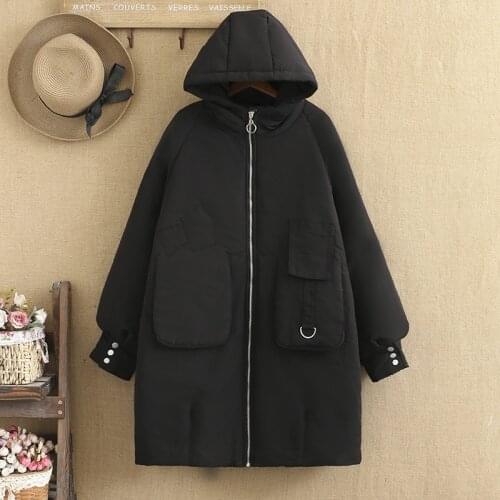 Large Size Womens Cotton Winter Coat Mid-Long Face Coat With Hat Collar Long Sleeve Layer Plus Cotton Thickening Winter Coat