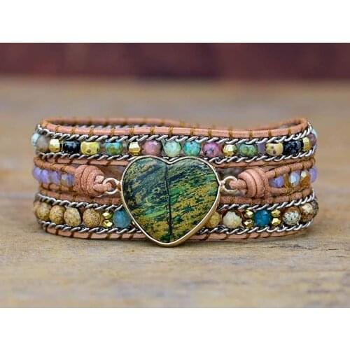 Green and Yellow Love Shape Emperor Stone Bracelets 3 Layer Wrap Bracelet Unique Boho Charm Bracelet Dropshipping