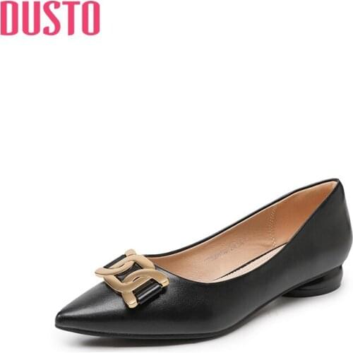 DUSTO 2021 new spring and autumn elegant low heel square heel pointed head metal square buckle shallow mouth single shoes women