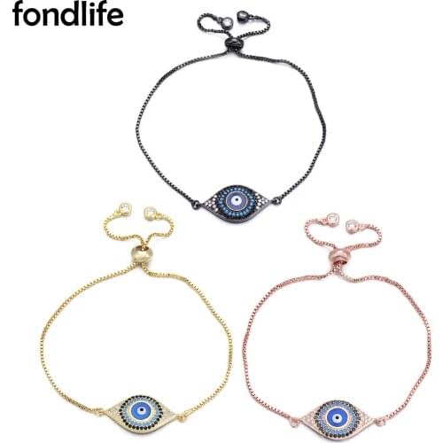 Various Color Cubic Zirconia Crystal Evil Eye Charm Bracelet Women Luxyry Copper CZ Rose-gold Gun Metal Chain Link Jewelry Gift