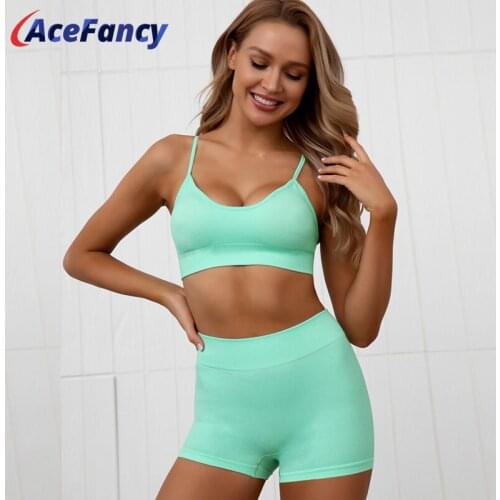 Acefancy Seamless Yoga Set Women Push Up Bra Stretchy Shorts Set Yoga Sports Wear For Women Gym Sets 2 Piece Outfits ZC2865