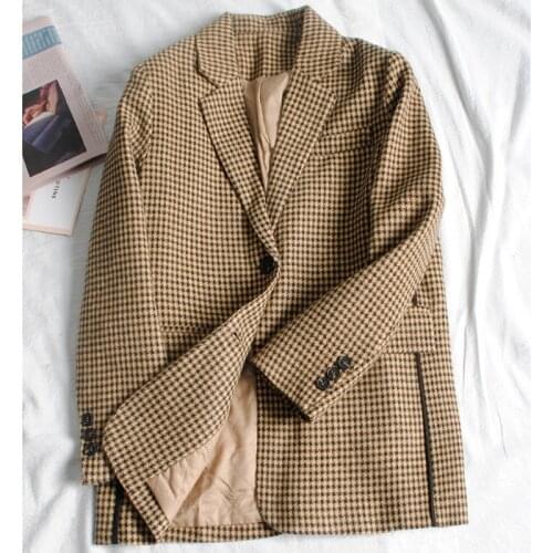 Women Autumn Winter Wool Plaid Blazer Suit Coat Jacket Fashion Chic Loose Blazers Female Casual Outerwear 2021 Casaco WB101