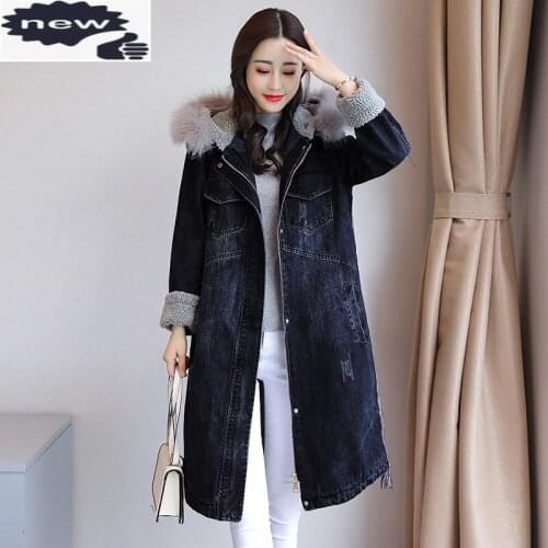 Winter Cotton Coat Women Boyfriend Style Thicken Warm Loose Lambswool Denim Jacket Fashion Hooded Long Sleeve Outerwear S-3XL