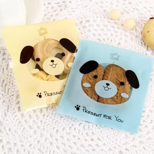 100Pcs Cute Cartoon Animals Bear Cookie Candy Bag Self-Adhesive Plastic Bag Wedding Birthday Party Biscuits Baking Gift bag