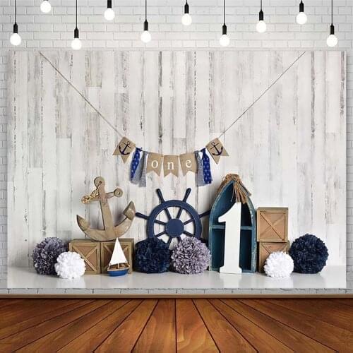 1st Happy Birthday Party Backdrop Boat Rudder Anchor Navy Boy Decor Photography Background Photo Studio Photocall Photozone Prop