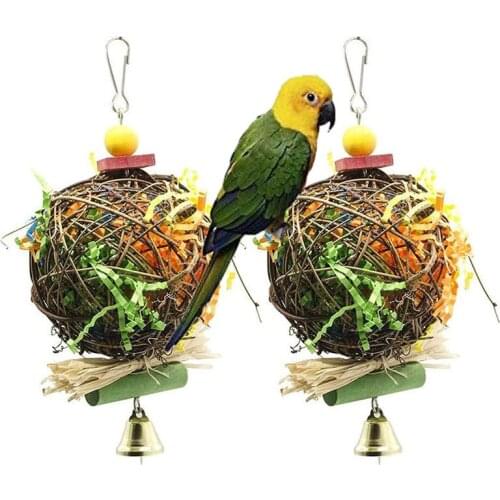 2Pcs Bird Swing Toys Bird Perches Swing Hanging Chewing Rattan Toys For Conures Parrots Parakeets Cockatiels Macaws