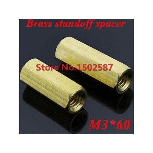 20 Pieces M3*60 Brass Hex Standoff Spacer Double-pass Column M3 Female x M3 Female 60mm
