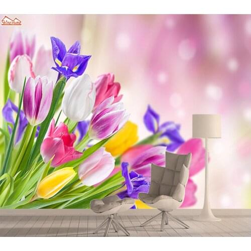 3d Nature Tulip Flower Wallpapers for Living Room Mural Wallpaper Embossed Wall Paper Papers Home Decor TV Walls Murals Rolls