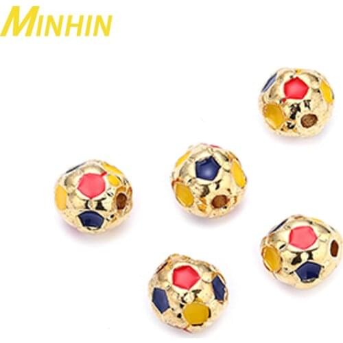MINHIN 5Pcs 6/8mm Yellow Football Shape Round Loose Spacer Copper Beads For Jewelry DIY Beads Making Bracelet Necklace