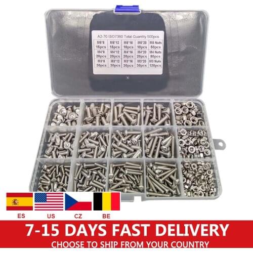 500pcs/Lot M3 M4 M5 Stainless Steel 304 Hexagon Socket Head Cap Socket Screw Bicycle Hex Bolt Nut Screws Set Assortment Kit tool