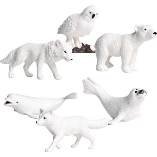 6pcs Animals Figure Mini Polar Animals Toys Set Realistic Vinyl Plastic Animal Learning Toys for Kids Toddlers Animals Playset