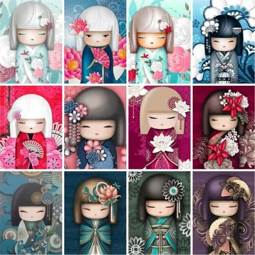 AZQSD Diamond Painting Japanese Doll Full Square Rhinestones Pictures Diamond Embroidery Cartoon DIY Mosaic Sale