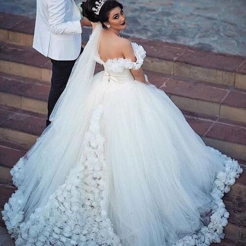 SuperKimJo Robe De Mariage White Wedding Dresses Ball Gown Handmade Flowers Princess Elegant Wedding Gown Vestidos