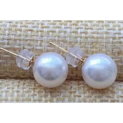 Noble jewelry a pair of elegant natural 9-10mm Akoya white pearl earrings 18k