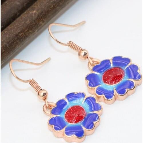Bohemian retro vintage rose gold-color cloisonne 14*16mm drop earirings women long pierced dangle jewelry fashion gifts B2577