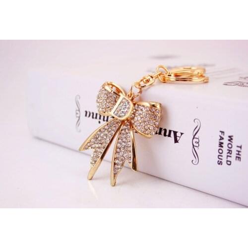 Cute Crystal Personality Bow Car Keyring Womens Bag Key Chain Crystal Alloy Pendant Best Women Gift Accessories