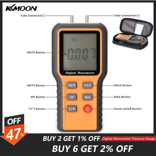 Digital Manometer Pressure Gauge 12 Pressure Unit Adjustable Indoor Temperature Measurement Tool Pipes Pressure Measuring Device