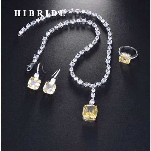 HIBRIDE New Design Brilliant Earring Ring Necklace Jewelry Set For Women Bridal Wedding Accessories Wholesale N-712
