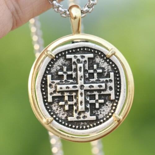Jerusalem Crusaders Cross Templar Mens Hebrew Jewelry 5 Greek Crosses Symbol of Christs Wounds Religious Pendant Necklace