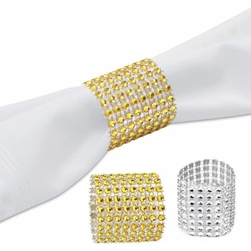 10pcs Napkin Rings Rose Gold Rhinestone Bows Napkin Holder Ring Serviette Buckles Wedding Event Decoration Crafts Party Supplies