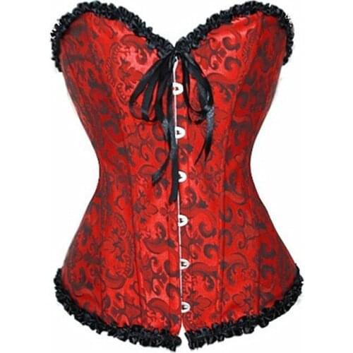 Women Jacquard Floral Body Shaper Corset Gothic Busk Corselet Sexy Red Lingerie Waist Slimming Brocade Bustiers Corsage Korsett