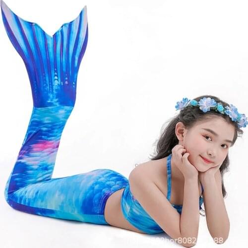 Child Mermaid Swimsuit for Girls Swimming Bating Suit Kids Halloween Christmas Cosplay Mermaid Costume Swimsuit with Garland