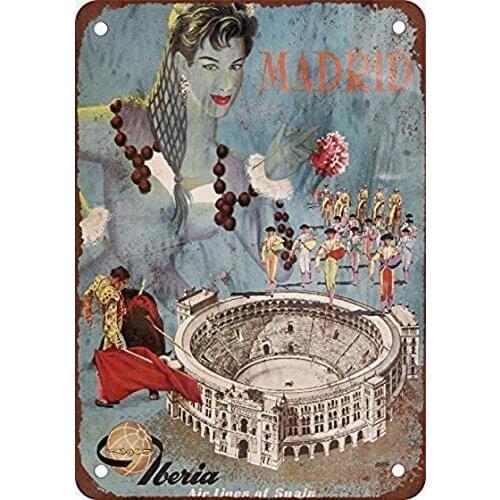 Metal Tin Sign Iberia to Madrid Vintage Look Reproduction Metal Aluminum Sign for Wall Decor 8x12 Inch