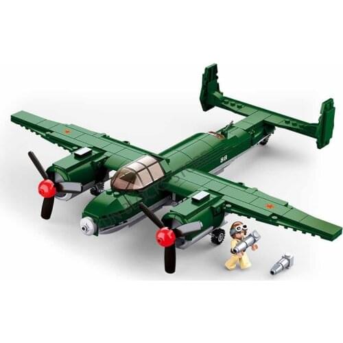 SLUBAN WW2 Air Forces Military Army Soviet Union TU-2 Bomber Fighter Aircraft MOC Model Building Block Classic Movie Kids Toys