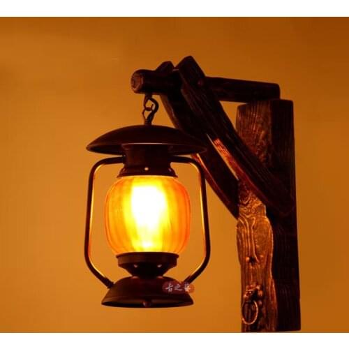 Wall Lamp Coffee shop Cantee LOFT Industrial Retro Wall Lamp E27 wood LED Corridor Balcony Light for Indoor Fixtures wooden base