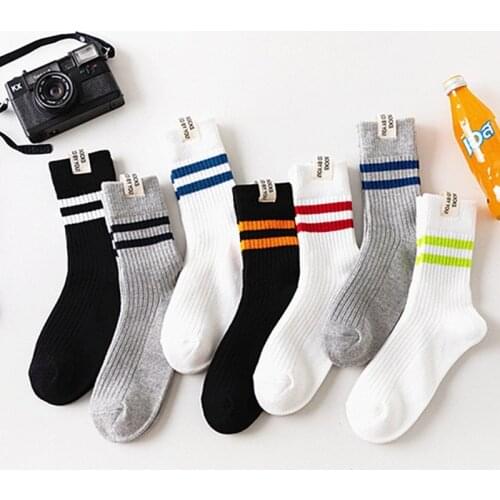 Autumn Winter Fashion Colourful men Striped sports fitness compression cotton socks calf Comfortable warm Man tube Crew Sox